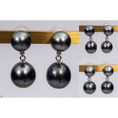 Approx. 7.0 - 9.0  mm, Tahitian Pearl, Dangle Pearl Duo Stud Earrings