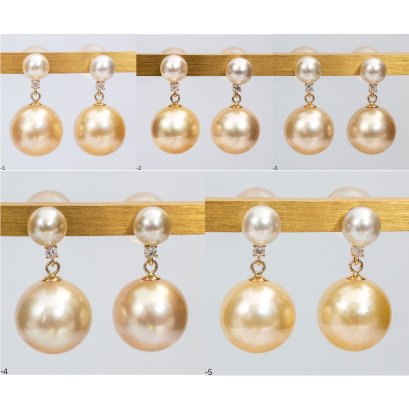 Approx. 5.0 mm and 11.0 mm, Akoya and Gold South Sea Pearl, Dangle Pearl Duo Stud Earrings