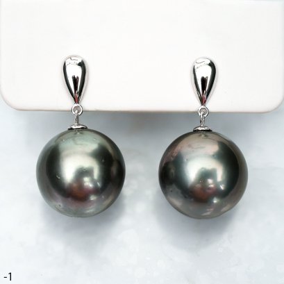 Approx.13.0 mm, Summer Shadow, Tahitian Pearl, Drop Dangle Pearl Stud Earrings