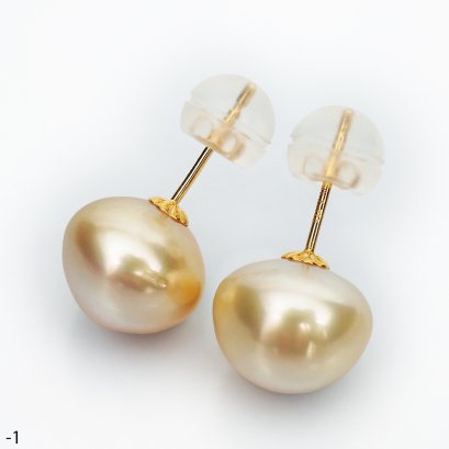 Approx. 12.0 mm, Gold South Sea Pearl, Stud Pearl Earrings