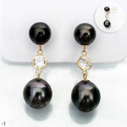 Approx. 7.0 - 10.0 mm, Tahitian Pearl, Dangle CZ and Pearl Stud Pearl Earrings