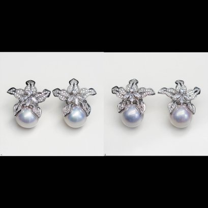 Approx. 15.0 mm, Edison Pearl, Lilly CZ Paved Pearl Stud Earrings