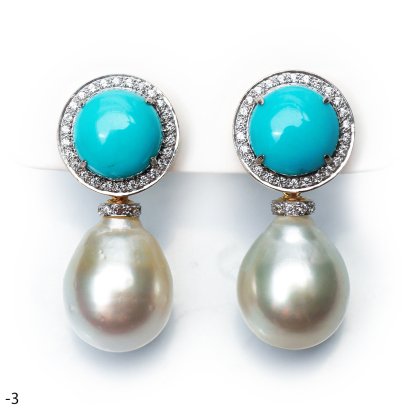 Approx. 11.0 - 12.0 mm, Gold South Sea Pearl, Cocktail Turquoise Dangle Pearl Jacket Stud Earrings