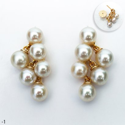 Approx. 5.0 mm, Akoya Pearl, Triple Dangle Pearl Double Rows Stud Earrings