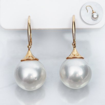 (PSL) Approx. 13.6 mm, Aurora Phoenix, Fish Hooks Pearl Earrings