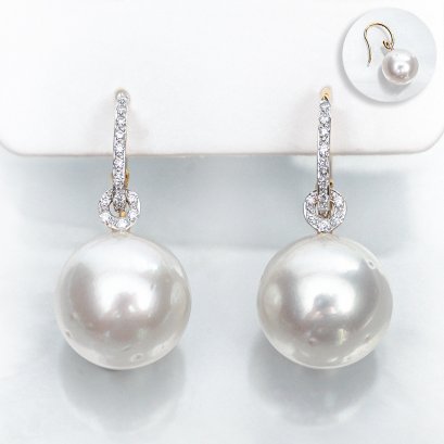 (PSL) Approx. 12.8 mm, Aurora Phoenix, Fish Hooks Diamond Jacket Pearl Earrings