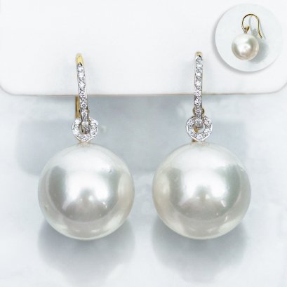 (PSL) Approx. 15.1 mm, Aurora Phoenix, Fish Hooks Diamond Jacket Pearl Earrings