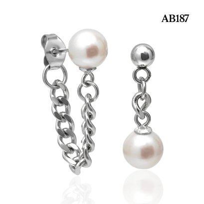 6.96 and 6.96 mm, Freshwater Pearl, Dangle Pearl Chain Link Stud Pearl Earrings