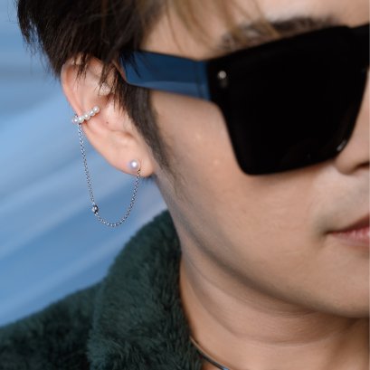 Approx. 3.0 - 6.0 mm, Freshwater Pearl, Stud Chain Ear Cuff Link Earrings