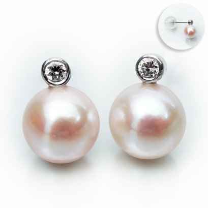 7.80 mm and 7.87 mm, Akoya Pearl, Diamond Pearl Stud Earrings