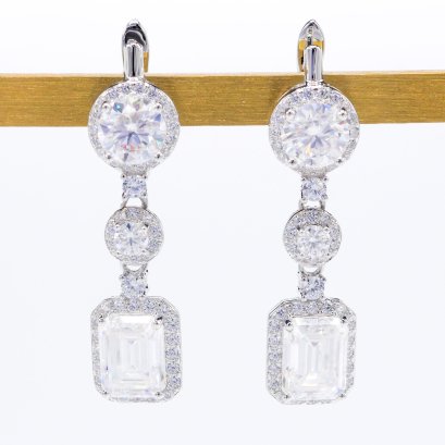 S925, Moissanite, Dangle Moissanite Latch Back Earrings