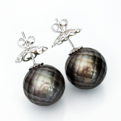 14.9 mm and 15.0 mm, Hanashinju Pearl, Tahitian Pearl, Stud Pearl Earrings