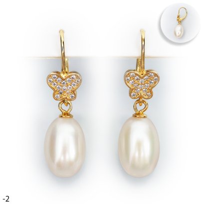 Approx. 8.0 mm, Frshwater Pearl, Butterfly Dangle Pearl Lever Back Earrings
