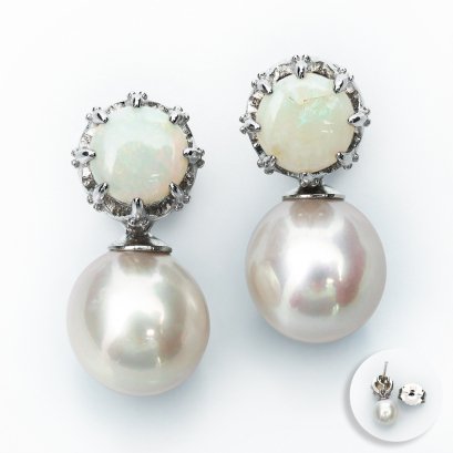 (No Pass QC) 8.85 mm and 8.87 mm, Freshwater Pearl, Royal Opal Jacket Pearl Stud Earrings