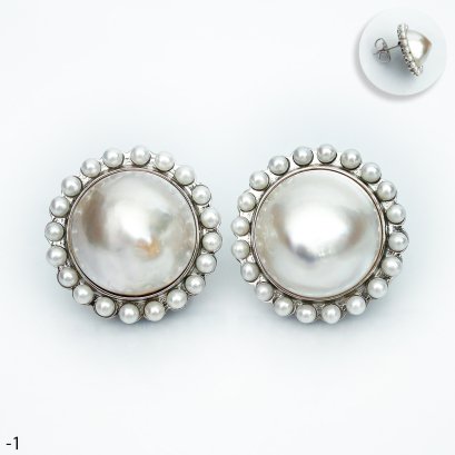 Approx. 2.0 mm and 13.0 - 15.0 mm, Freshwater Pearl and South Sea Pearl, Cocktail Mabe Pearl Stud Earrings