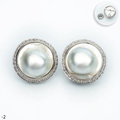 Approx. 23.0 mm, Blister Mabe, White South Sea Pearl, Cocktail Zircon Stud Pearl Earrings