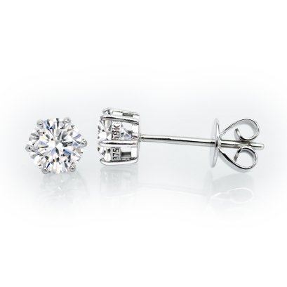 (IGI) 1.08 ct, Laboratory Grown Diamond (Round Brilliant, HPHT, 1.08 ct, D, VVS 2), Six Prongs Diamond Earrings