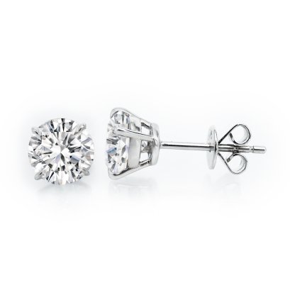 (IGI) 2.10 ct, Laboratory Grown Diamond (Round Brilliant, HPHT, 1.05 ct, D, VS 1), Four Prongs Diamond Stud Earrings