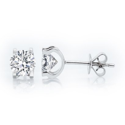 (IGI) 1.08 ct, Laboratory Grown Diamond (Round Brilliant, HPHT, 1.08 ct, D, VVS 2), Horseshoe Four Prongs Diamond Stud Earrings