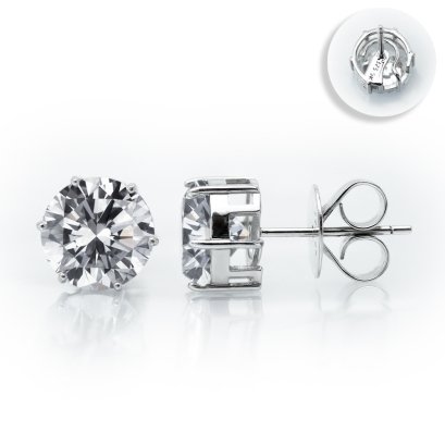 (IGI) 6.05 ct, Laboratory Grown Diamond (Round Brilliant, CVD, 3.02 ct and 3.03 ct, D, VS1), Six Prongs Solitaire Diamond Stud Earrings