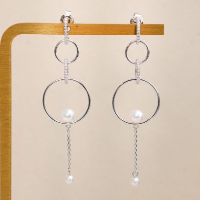 Approx. 4.0 - 6.0 mm, Freshwater Pearl, Chain Ring Dangle Pearl Stud Earrings