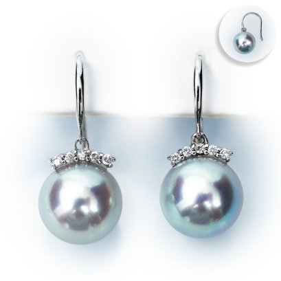 (PSL) Approx. 7.4 mm, Aurora Madama, Pair Loose Pearl, Diamond Bar Dangle Pearl Fish Hooks Earrings