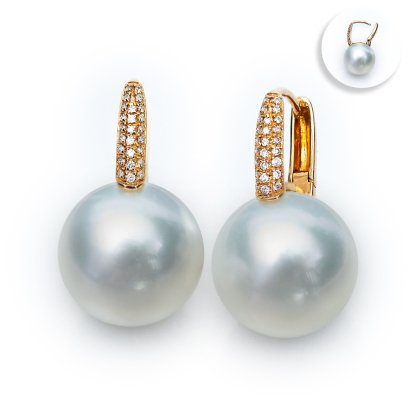 (PSL) Approx. 13.7 mm, Aurora Phoenix, Latch Back Diamond Paved Pearl Earrings