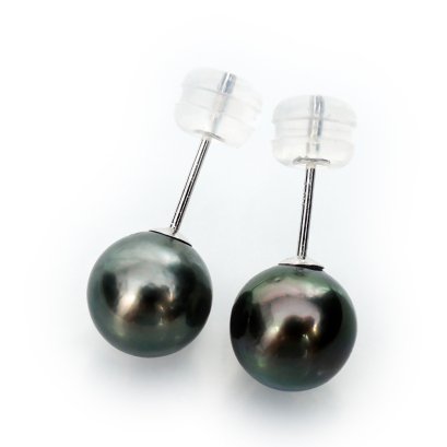 Approx. 7.0 mm, Tahitian Pearl, Stud Pearl Earrings