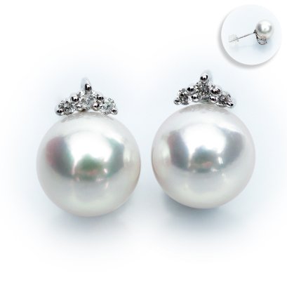 (PSL) Approx. 8.3 mm, Aurora Tennyo, Diamond Anchor Stud Pearl Earrings