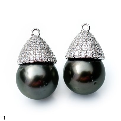 Approx. 12.0 - 13.0 mm, Tahitian Pearl, CZ Paved Umbrella Cap Pearl Drop