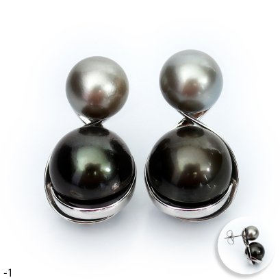 Approx. 10.0 - 14.0 mm, Tahitian Pearl, Infinity Twin Pearl Stud Earrings