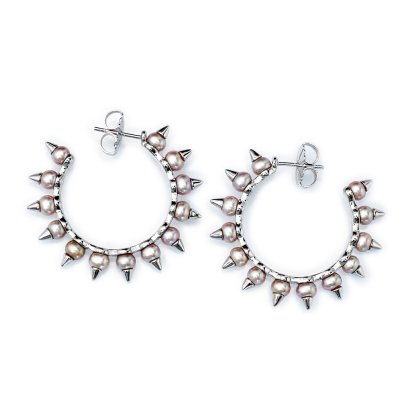 Approx. 4.0 mm, Freshwater Pearl, Pearl Spike Hoop Earrings