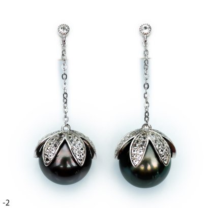 Approx. 12.0 mm, Tahitian Pearl, Gara-Wek Cap Chain Dagle Pearl Stud Earrings