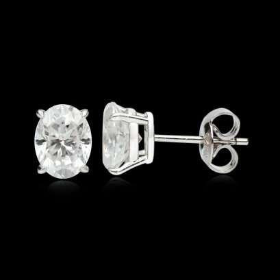 (GRA) Moissanite (3.0ct.), Oval Brilliant, Four Prongs Solitaire Moissanite Stud Earrings