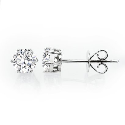 18K Gold, Six Prongs Classic Diamond Stud Earrings