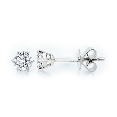 18K Gold, Six Prongs Classic Diamond Stud Earrings