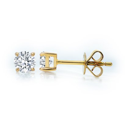 18K Gold, Four Prongs Classic Diamond Stud Earrings