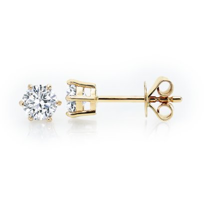 9K Gold, Six Prongs Classic Diamond Stud Earrings