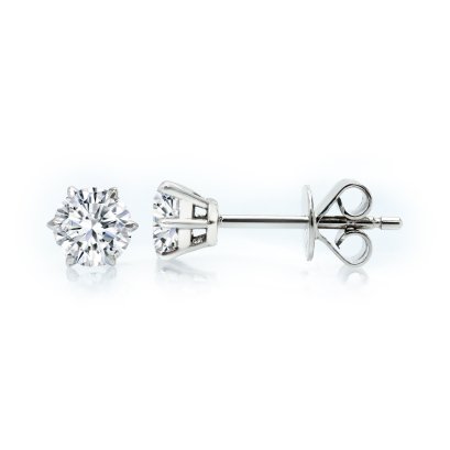 9K Gold, Six Prongs Classic Diamond Stud Earrings