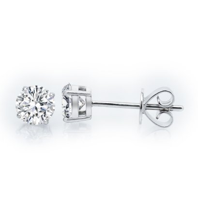 9K Gold, Four Prongs Classic Diamond Stud Earrings