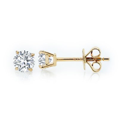 9K Gold, Four Prongs Classic Diamond Stud Earrings