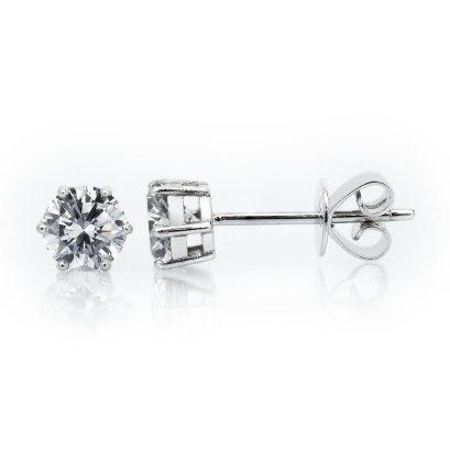 9K Gold, Six Prongs Classic Diamond Stud Earrings