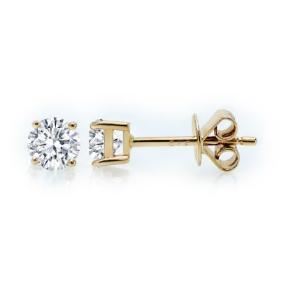 9K Gold, Four Prongs Classic Diamond Stud Earrings