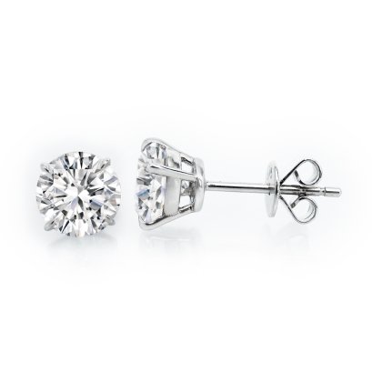 9K Gold, Four Prongs Classic Diamond Stud Earrings