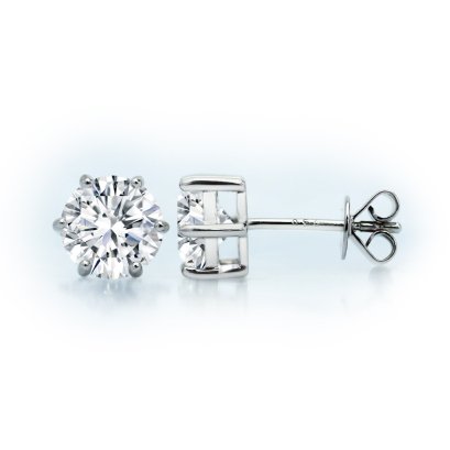 (IGI) 2.08 ct, Laboratory Grown Diamond (Round Brilliant, HPHT, 1.04 ct (x2), D, VS 1) Six Prongs Diamond Stud Earrings