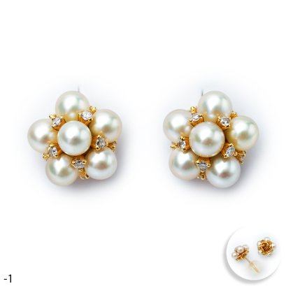 Approx. 3.5 - 4.0 mm, Akoya Pearl, Cluster Pearls Diamond Stud Earrings