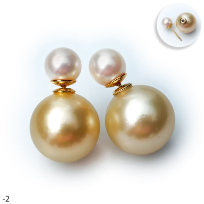 Approx. 6.0 -7.0 and 13.0 mm, Akoya Pearl and Gold South Sea Pearl, Front Back Twin Pearl Double Stud Earrings