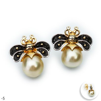 Approx. 9.0 - 10.0 mm, Gold South Sea Pearl, Bee Pearl Earrings