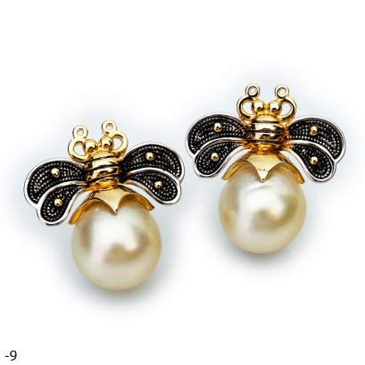 Approx. 9.0 - 10.0 mm, Gold South Sea Pearl, Bee Pearl Earrings