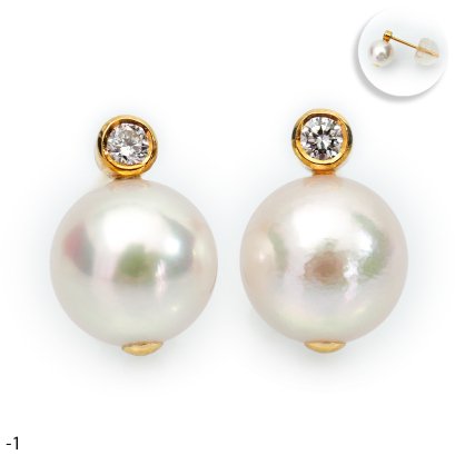 Approx. 7.0 mm, Akoya Pearl, Diamond Head Stud Pearl Earrings